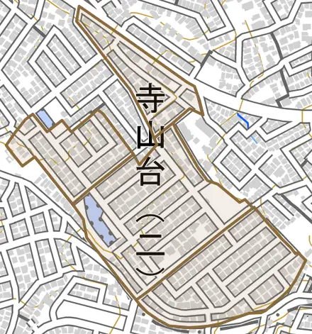 寺山台とその周辺の地図。町の範囲を重ねている