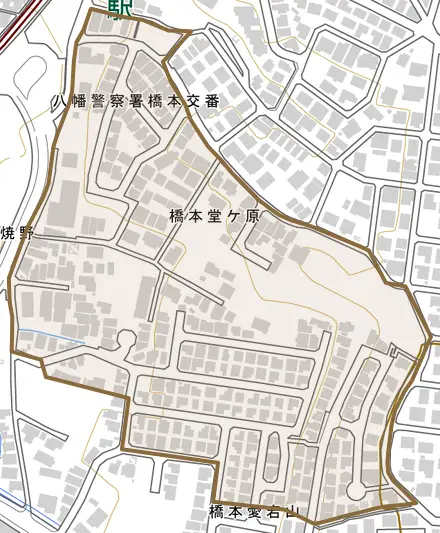 橋本堂ケ原とその周辺の地図。町の範囲を重ねている
