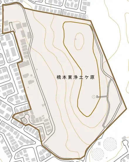 橋本東浄土ケ原とその周辺の地図。町の範囲を重ねている