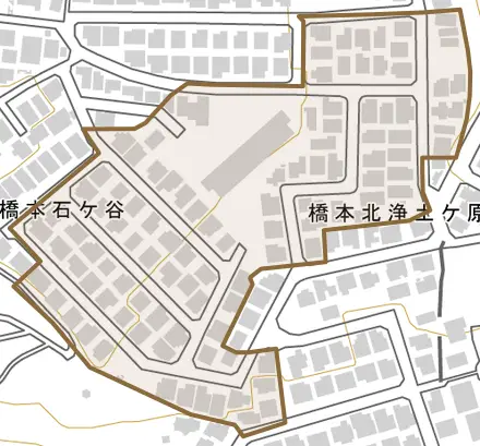 橋本北浄土ケ原とその周辺の地図。町の範囲を重ねている
