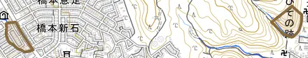 橋本向山とその周辺の地図。町の範囲を重ねている