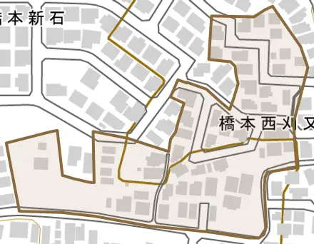 橋本西刈又とその周辺の地図。町の範囲を重ねている