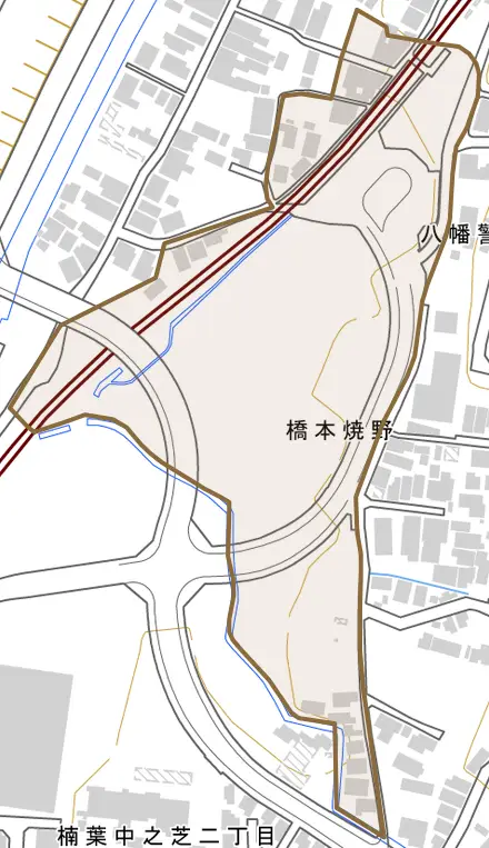 橋本焼野とその周辺の地図。町の範囲を重ねている