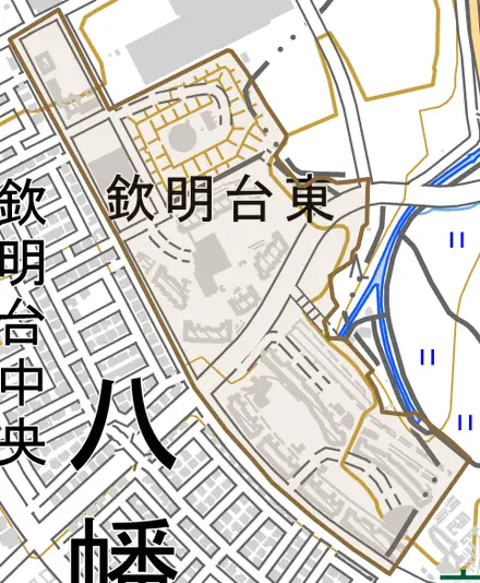 欽明台東とその周辺の地図。町の範囲を重ねている