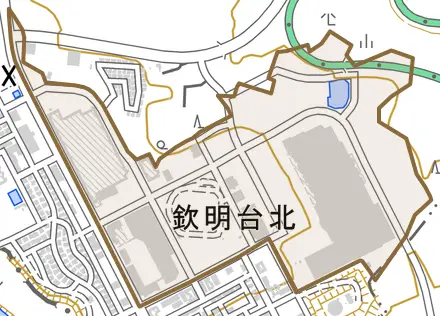 欽明台北とその周辺の地図。町の範囲を重ねている