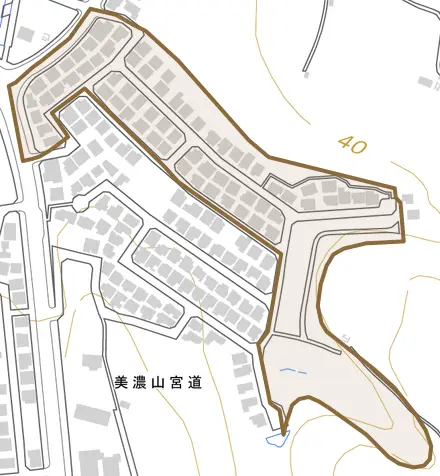 戸津とその周辺の地図。町の範囲を重ねている