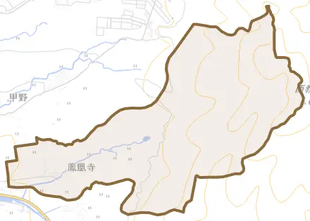 鳳凰寺とその周辺の地図。町の範囲を重ねている