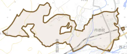 円徳院とその周辺の地図。町の範囲を重ねている