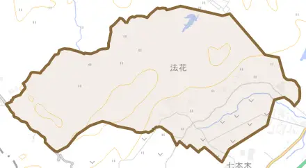法花とその周辺の地図。町の範囲を重ねている