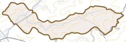 勝地とその周辺の地図。町の範囲を重ねている