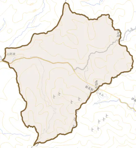 上阿波とその周辺の地図。町の範囲を重ねている