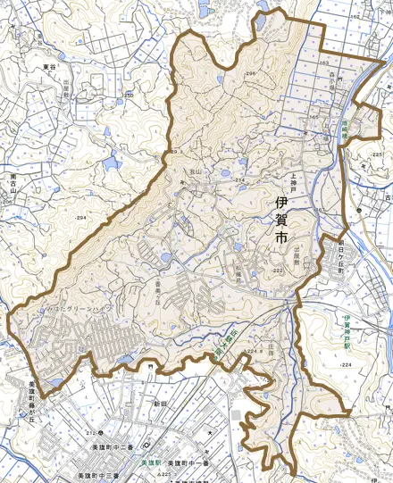 上神戸とその周辺の地図。町の範囲を重ねている