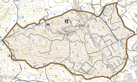 桂とその周辺の地図。町の範囲を重ねている