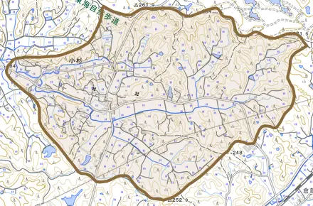 小杉とその周辺の地図。町の範囲を重ねている