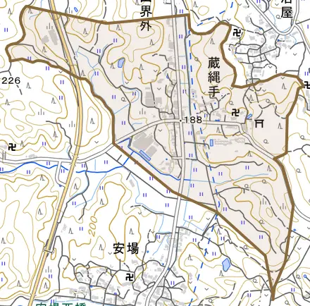 蔵縄手とその周辺の地図。町の範囲を重ねている