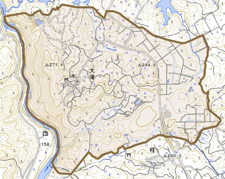 大滝とその周辺の地図。町の範囲を重ねている