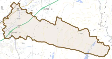 下柘植とその周辺の地図。町の範囲を重ねている