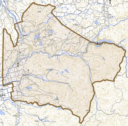 摺見とその周辺の地図。町の範囲を重ねている