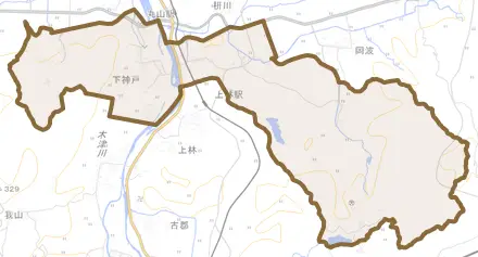 下神戸とその周辺の地図。町の範囲を重ねている