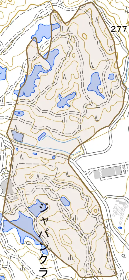 玉瀧とその周辺の地図。町の範囲を重ねている