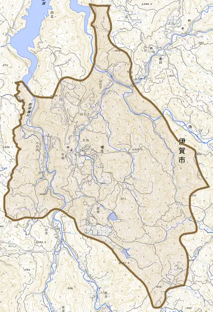 種生とその周辺の地図。町の範囲を重ねている