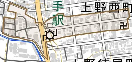 上野福居町とその周辺の地図。町の範囲を重ねている