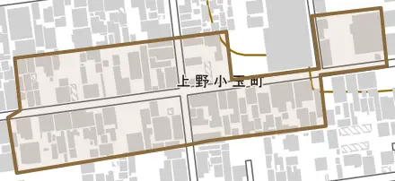 上野小玉町とその周辺の地図。町の範囲を重ねている