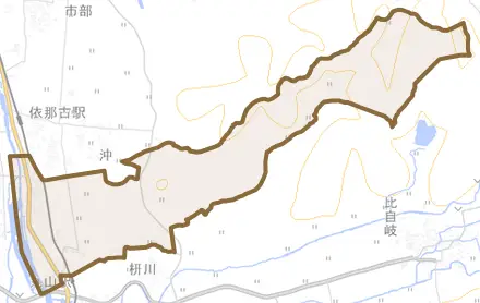 才良とその周辺の地図。町の範囲を重ねている