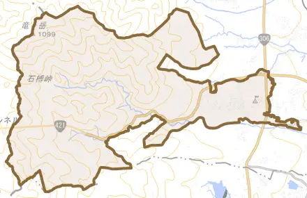 大安町石榑南とその周辺の地図。町の範囲を重ねている