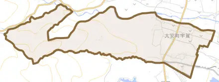 大安町宇賀とその周辺の地図。町の範囲を重ねている