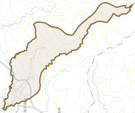 北勢町北中津原とその周辺の地図。町の範囲を重ねている