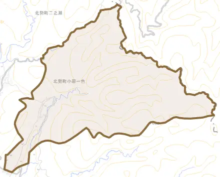 北勢町小原一色とその周辺の地図。町の範囲を重ねている