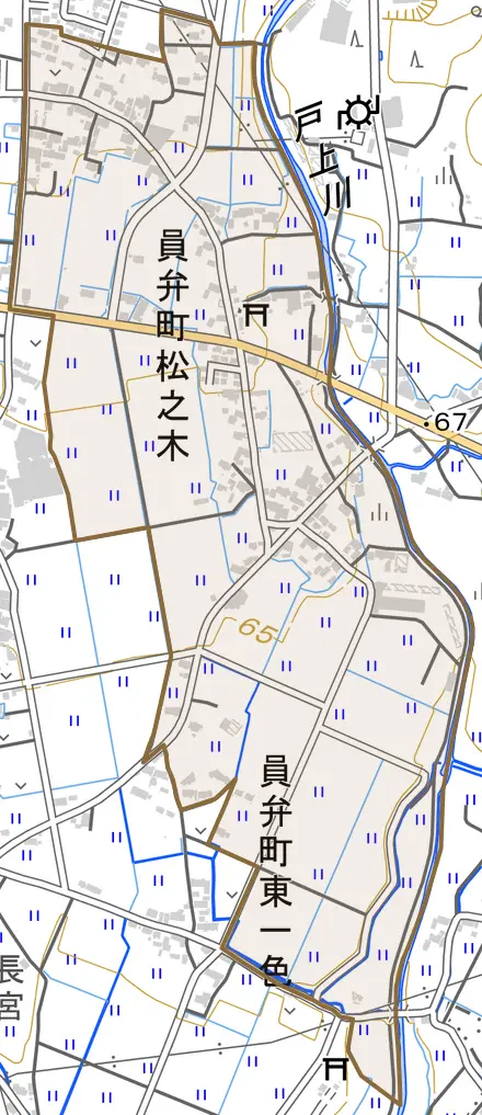 員弁町松之木とその周辺の地図。町の範囲を重ねている
