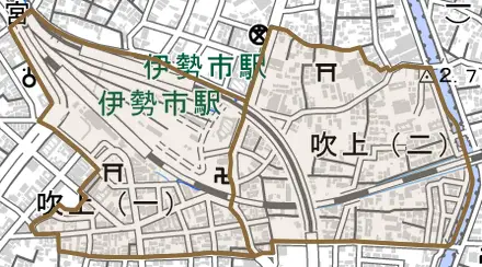 吹上とその周辺の地図。町の範囲を重ねている