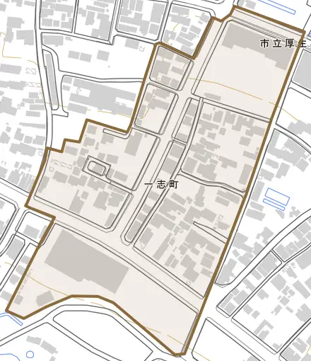 一志町とその周辺の地図。町の範囲を重ねている