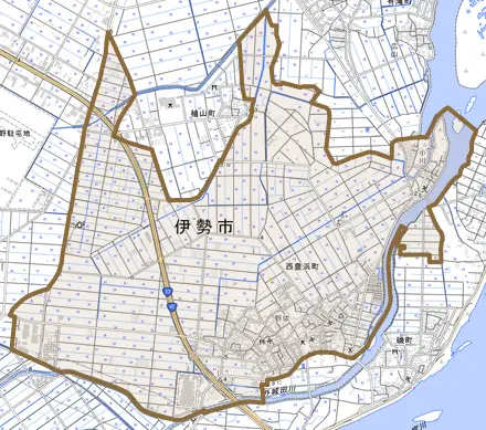 西豊浜町とその周辺の地図。町の範囲を重ねている