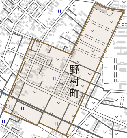 野村町とその周辺の地図。町の範囲を重ねている