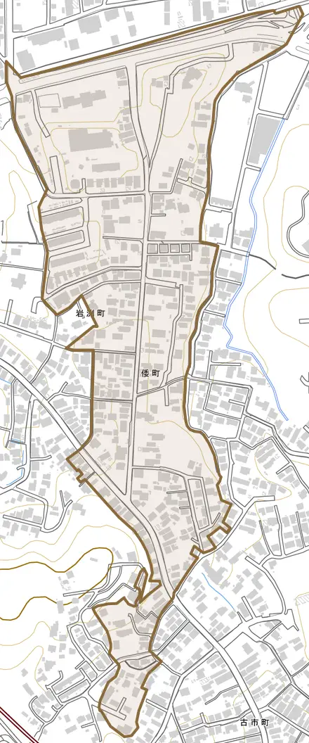 倭町とその周辺の地図。町の範囲を重ねている