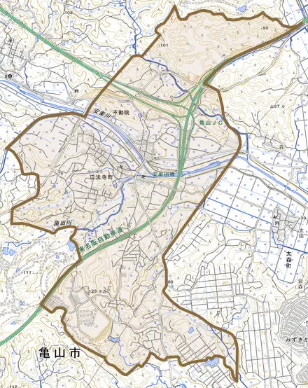 辺法寺町とその周辺の地図。町の範囲を重ねている
