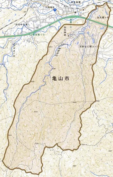 加太神武とその周辺の地図。町の範囲を重ねている