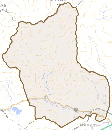 加太北在家とその周辺の地図。町の範囲を重ねている