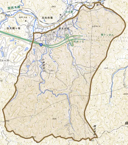 加太向井とその周辺の地図。町の範囲を重ねている