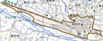 御幸町とその周辺の地図。町の範囲を重ねている