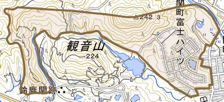関町富士ハイツとその周辺の地図。町の範囲を重ねている