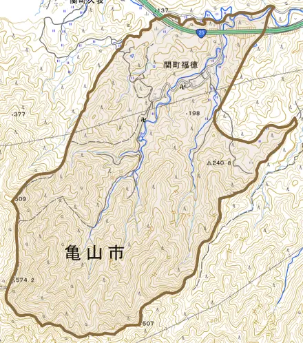 関町福徳とその周辺の地図。町の範囲を重ねている