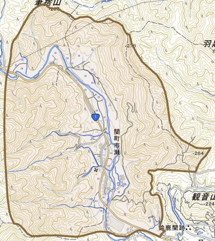 関町市瀬とその周辺の地図。町の範囲を重ねている