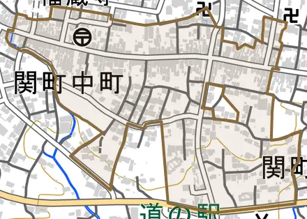 関町中町とその周辺の地図。町の範囲を重ねている