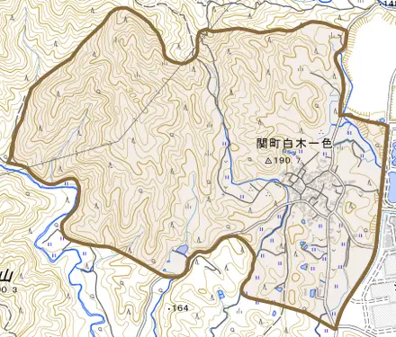 関町白木一色とその周辺の地図。町の範囲を重ねている