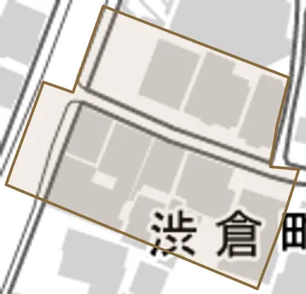 渋倉町とその周辺の地図。町の範囲を重ねている