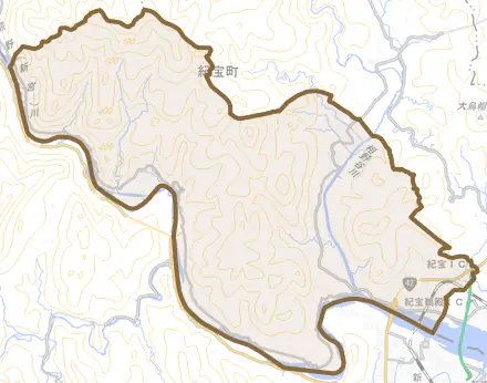 高岡とその周辺の地図。町の範囲を重ねている